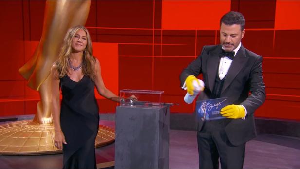 Keimfreiheit hatte auch bei Jennifer Aniston und Moderator Jimmy Kimmel Priorität