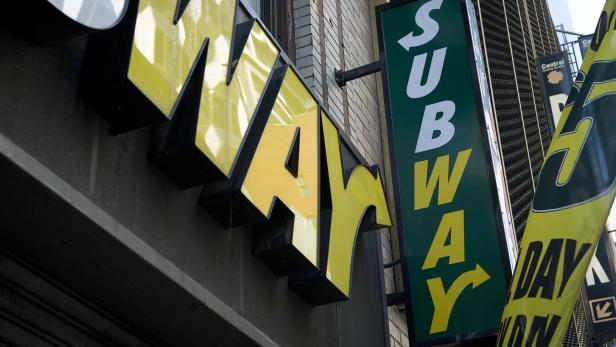 A Subway sandwich shop logo is pictured in the Manhattan borough of New York