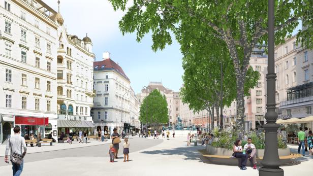 Visualisierung: Auf dem Platz sind sechs Bäume geplant, Autos dürfen nur noch bis zur Plankengasse fahren.