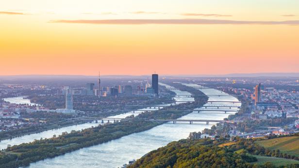 Vienna cityscape view during sunrise. Capital city of Austria in Europe.