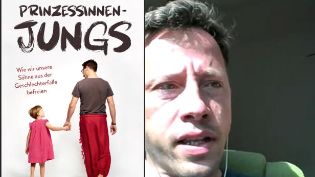 Covers des Buches "Prinzessinnen-Jungs" - und der Autor, Nils Pickert, im Skype-Interview