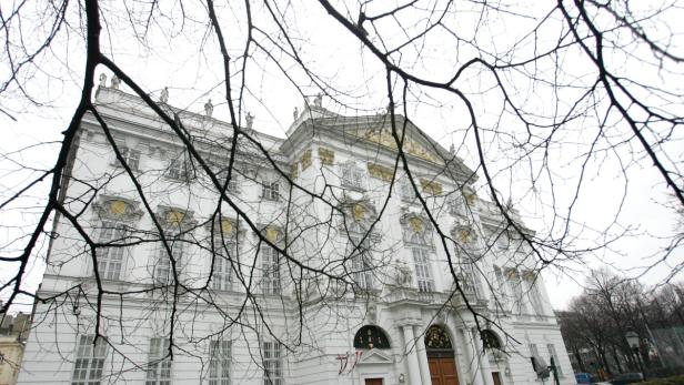 Das Palais Trautson in Wien, teilweise verdeckt von Ästen.