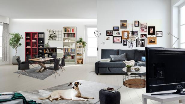 So könnte ein typisch österreichisches Wohnzimmer im Jahr 2020 aussehen. Der KURIER hat bei den großen Möbelhäusern (XXXLutz, Ikea, Kika/Leiner) nach den meistverkauften Stücken gefragt und diese zusammenmontiert.