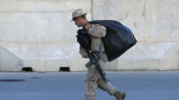 A U.S. Marine is pictured before their withdrawal
