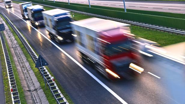 Trucks on four lane controlled-access highway in Poland