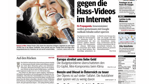 Schlagzeile vom 25.10.2014Europaweit Offensive gegen die Hass-Videos im InternetKurier