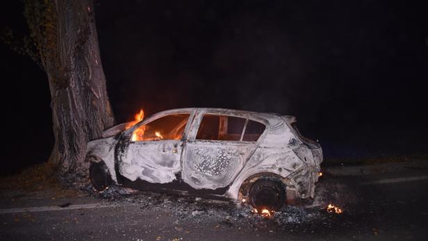 Der Wagen ging nach dem Anprall sofort in Flammen auf