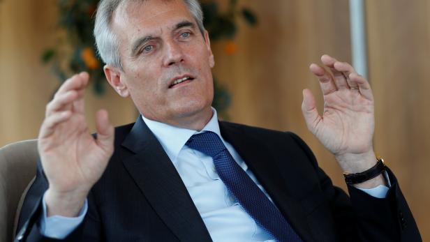 CEO of Austrian energy group OMV Seele gestures during an interview in Vienna
