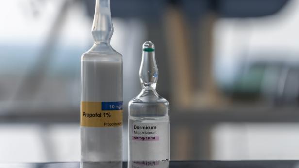 Vial of Propofol,  and vial of Dormicum, injection drugs used in sedation for mechanically ventilated patient