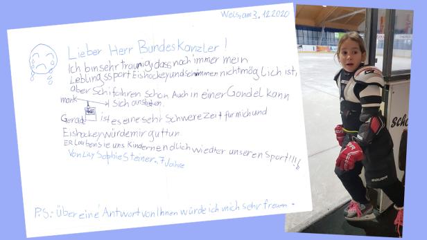 Brief und junge Eishockeyspielerin