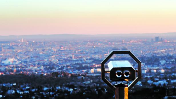 The city of Vienna is seen during a sunny day from mount Kahlenberg