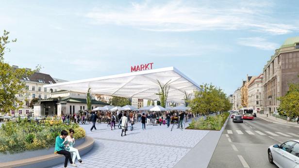 Eine Visualisierung der von SPÖ-Stadträtin Ulli Sima geplanten Markthalle beim Naschmarkt.
