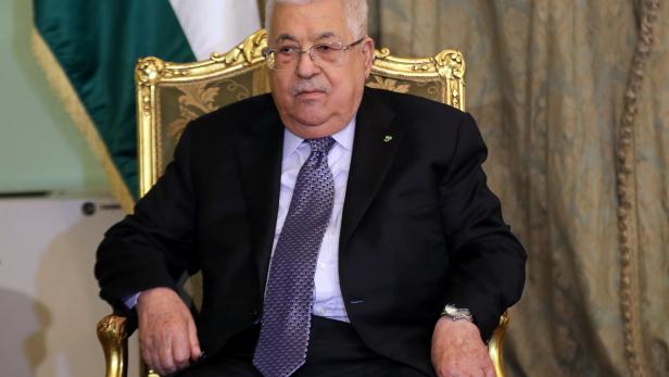 Palestinian President Mahmoud Abbas meets with Arab League Secretary General Ahmed Aboul Gheit (not pictured) in Cairo