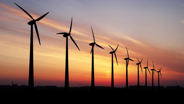 Wind farm at sunset.