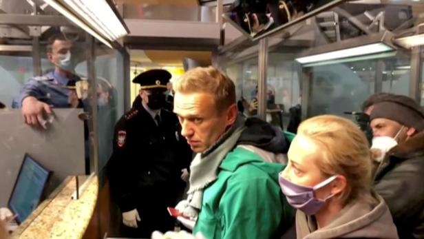 Nawalny und seine Frau bei ihrer Rückkehr nach Moskau am 22. Jänner