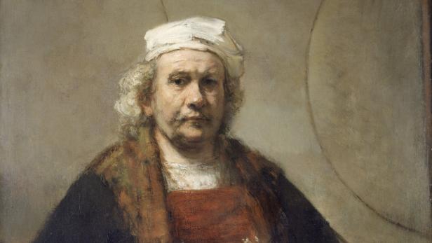 Rembrandt, nachdenklich: Das „Selbstporträt mit zwei Kreisen“ (wegen der Formen im Hintergrund so genannt) ist auf 1665–’69 datiert