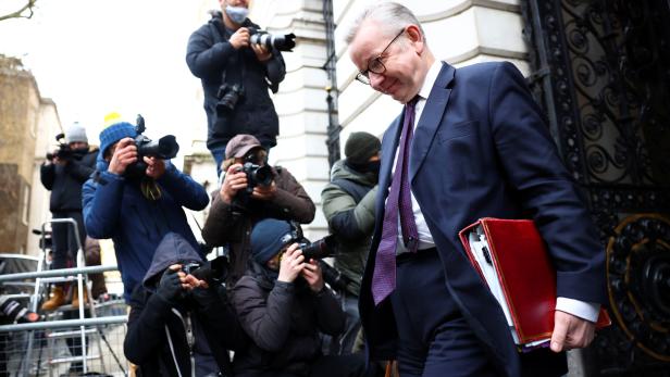 Britain's Chancellor of the Duchy of Lancaster Michael Gove leaves after a Cabinet meeting at the Foreign and Commonwealth Office (FCO) in London