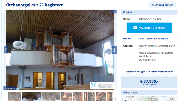 Klingende Anzeige: Rosenauer Orgel wird über willhaben verkauft
