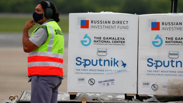 FILE PHOTO: A shipment of doses of Russia's Sputnik V (Gam-COVID-Vac) vaccine is seen after arriving at Ezeiza International Airport, in Buenos Aires