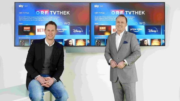 ORF-TVthek auf Sky-Plattformen verfügbar: Michael Radesberger, Mitglied des Sky Österreich Management Teams und Thomas Prantner, stv. ORF-Technik-Direktor