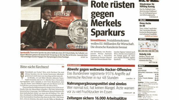 Schlagzeile vom 31.10.2014Europas Rote rüsten gegen Merkels SparkursKurier