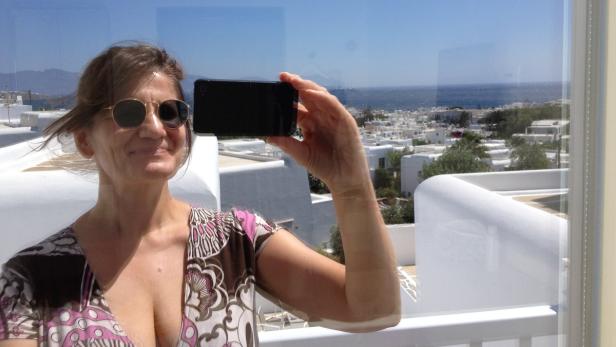 Selfie vom Hotelzimmer in Mykonos Stadt.