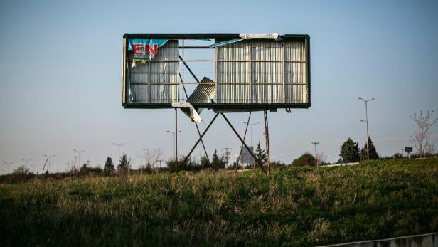 epa03672556 (08/16) An advertisement billboard that has stopped carrying any message for a long time now, is seen at the suburbs of Thessaloniki, Greece&#039;s second largest city, Greece, 03 March 2013. Worn by time and assaulted by bad weather, the message the billboards convey is the absence of message nowdays. As turnover in retail trade has dropped by 54.6 per cent since 2009, the advertising companies that own the billboards have suffered greatly from the economic crisis, as those advertised, in their attempts to reduce operational costs, have slashed their advertising expenses. EPA/ALKIS KONSTANTINIDIS PLEASE REFER TO ADVISORY NOTICE (epa03672548) FOR FULL FEATURE TEXT