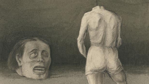 Einer der gezeichneten Albträume von Alfred Kubin: „Selbstbetrachtung“, um 1901/’02.