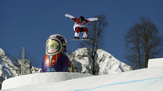 Canadian snowboarder Blasman trains on the snowboa