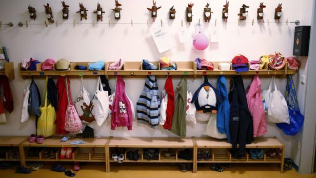 Wardrobe for children is seen inside Kindergarten