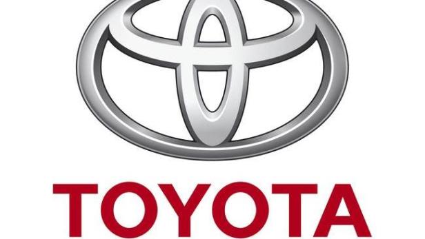Das Toyota-Logo mit dem Schriftzug „TOYOTA“ in roter Farbe.