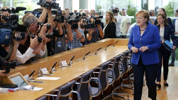 Lächelnd und selbstsicher: Angela Merkel in der Bundespressekonferenz