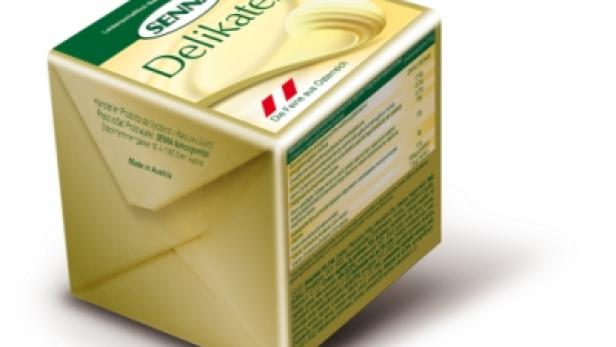 Eine Packung „Senna Delikatess“-Butter aus Österreich.