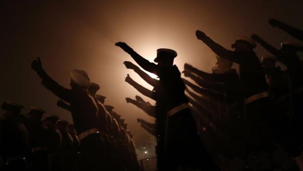 Indian soldiers march during the rehearsal for the