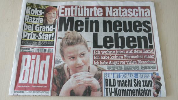 Die Titelseite der Bild-Zeitung vom 12. Oktober 2006 mit Schlagzeilen über Natascha Kampusch und Sängerin Lou.