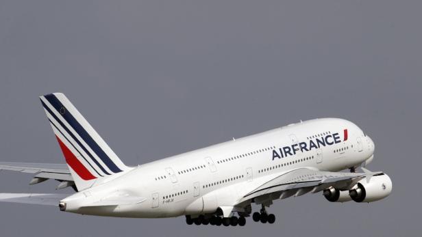 An Air France Airbus A380 aircraft takes off at Ch