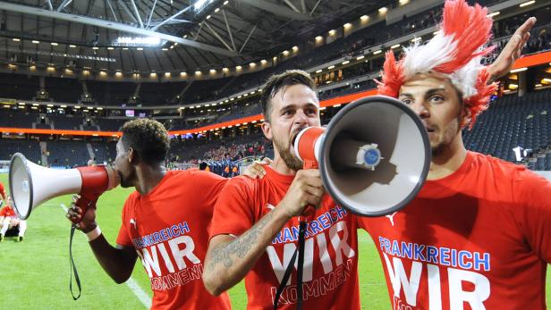 David Alaba, Martin Harnik und Aleksandar Dragovic beim Jubeln.