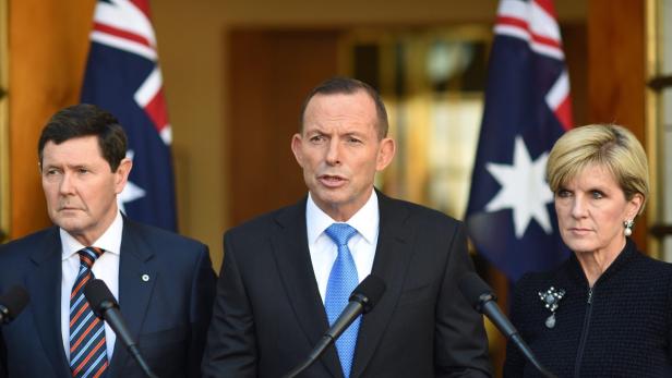 Der australische Premier Tony Abbott mit Verteidigungsminister Kevin Andrews und Außenministerin Julie Bishop.