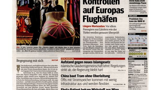 Titelseite der österreichischen Tageszeitung Kurier vom 6. November 2014.