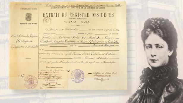 Ein Auszug aus dem Sterberegister von Kaiserin Elisabeth von Österreich und Königin von Ungarn.