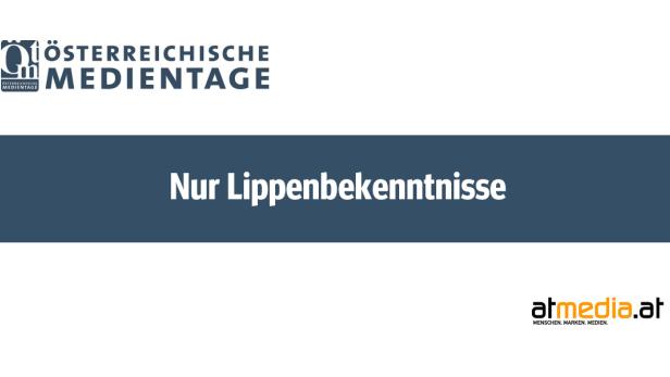 Das Logo der Österreichischen Medientage mit dem Slogan „Nur Lippenbekenntnisse“.