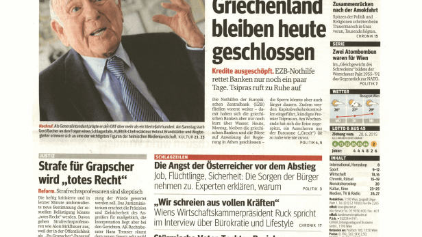 Schlagzeile vom 29.06.2015Banken in Griechenland belieben heute geschlossenKurier