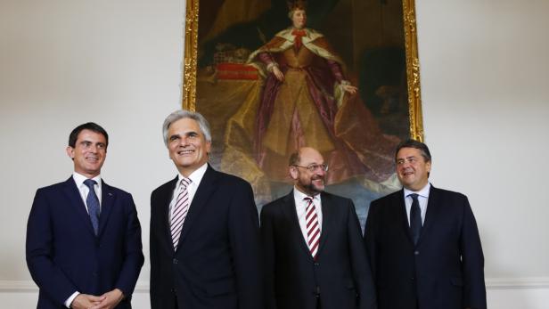 Manuel Valls, Werner Faymann, Sigmar Gabriel und Martin Schulz am Freitag in Wien.