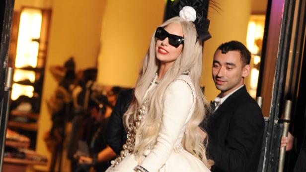 21 Nov 2011, New York City, New York State, USA --- Lady Gaga (L) and Nicola Formichetti attend the opening of Gagaís Workshop at Barneys New York. --- Image by © Fairchild Photo Service/CondÈ Nast/Corbis