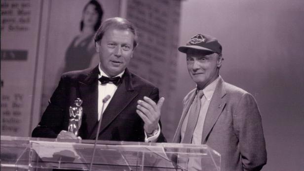 Nicht nur bei der Romy-Verleihung 1995 im Bild: Heinz Prüller (li.) berichtete jahrzehntelang über Niki Lauda und die Formel 1.