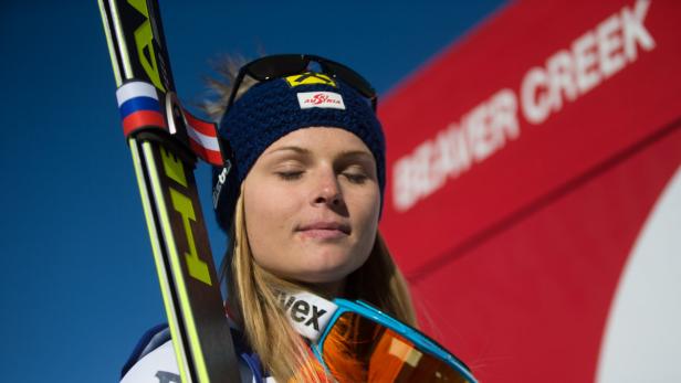 Anna Fenninger genoss den Augenblick nach ihrem zweiten Platz im Super-G.