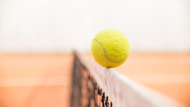 Tennis ball on the net