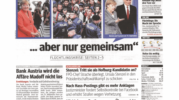 Schlagzeile vom 16.09.2015„Wir schaffen das... aber nur gemeinsam“Kurier