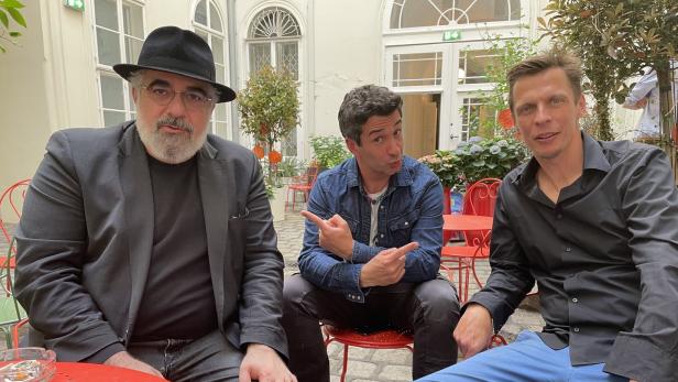 Michael Niavarani, Omar Sarsam und Klaus Eckel im Post-Corona-Modus beim KURIER-Talk