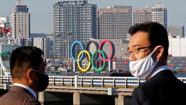 FILE PHOTO: Olympic rings reinstallation at the waterfront area at Odaiba Marine Park in Tokyo